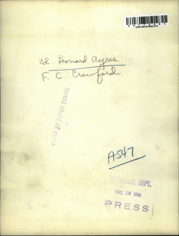 1939 Press Photo Col. Leonard Ayres and FC Crawford