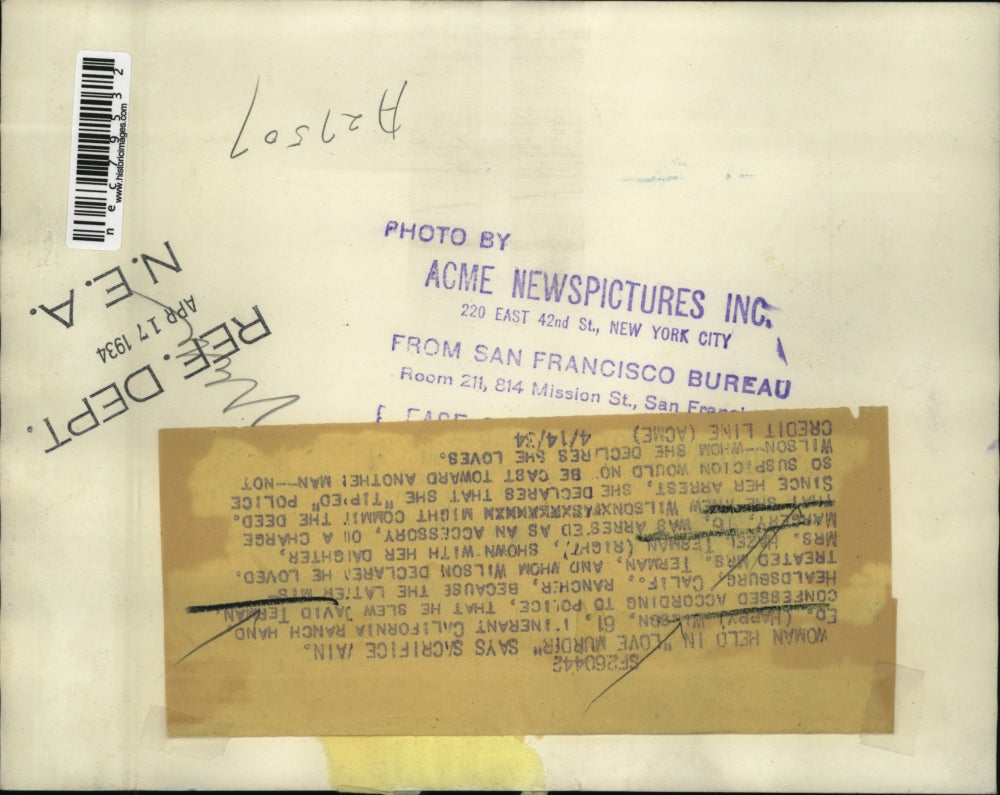 1934 Press Photo Hazel Terman & Daughter Margery Arrested- Accessories To Murder