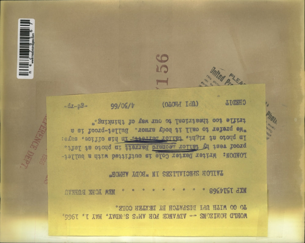 1966 Press Photo Tailor Leonard Barrett specializes in body armor