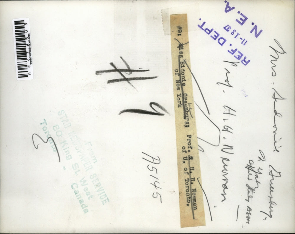 1937 Press Photo Miss Sidonie Greenburg and Prof. HH Newman