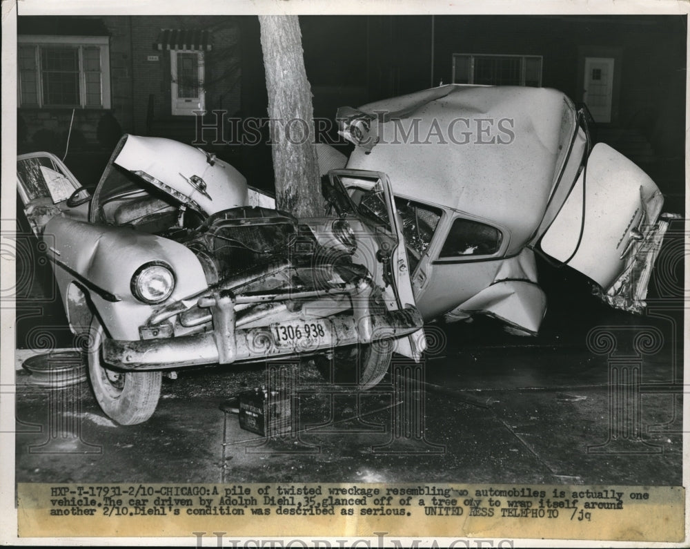 1953 Press Photo Twisted wreckage resembling automobiles is actually one vehicle