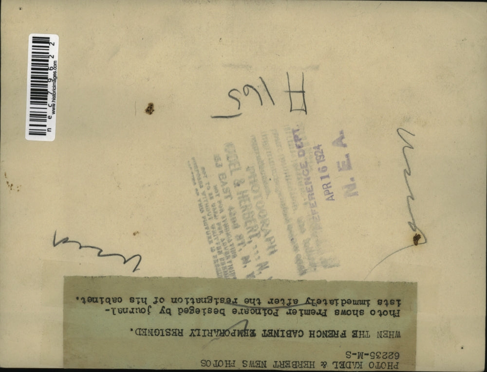 1924 Press Photo Premiere Poincare-French Cabinet temporarily resigns