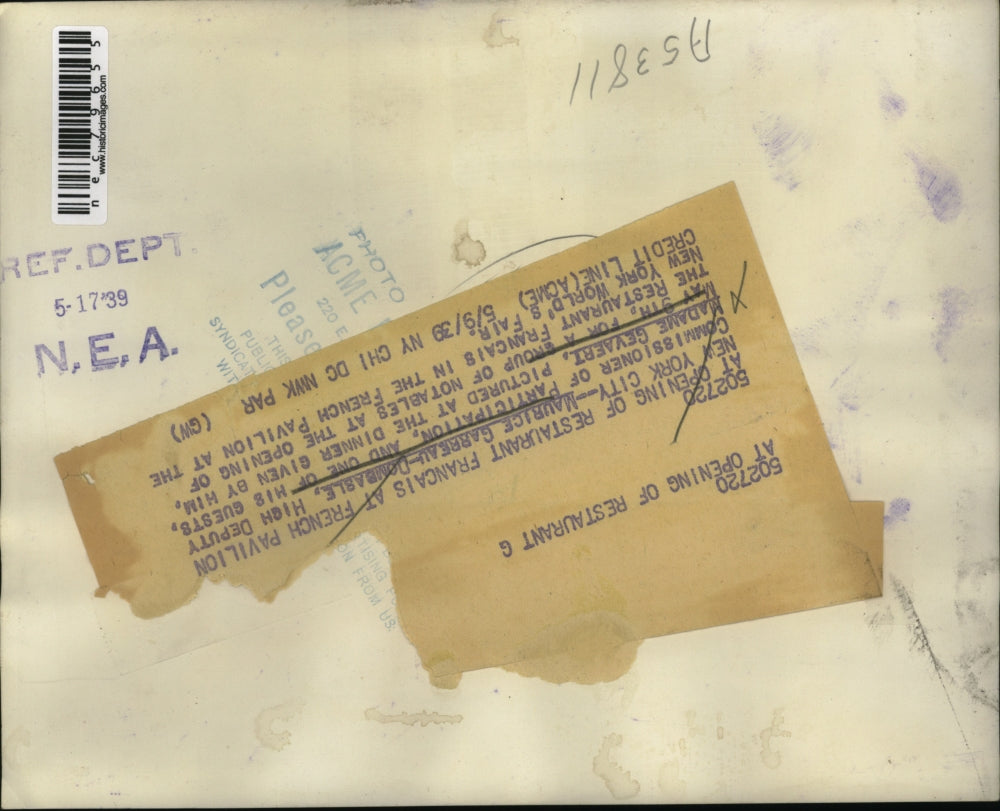 1939 Press Photo Maurice Garreu-Dombable & Madame Gevaert at Restaurant Francis