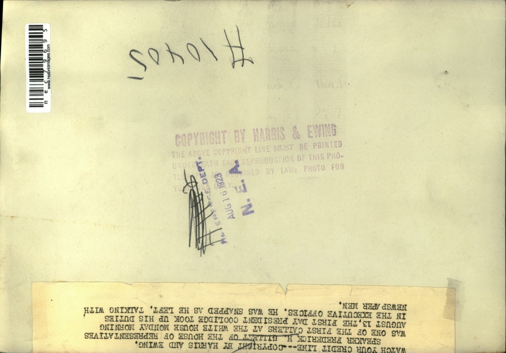 1923 Press Photo Speaker Frederick H. Gilbert of the House talked with Newsman.