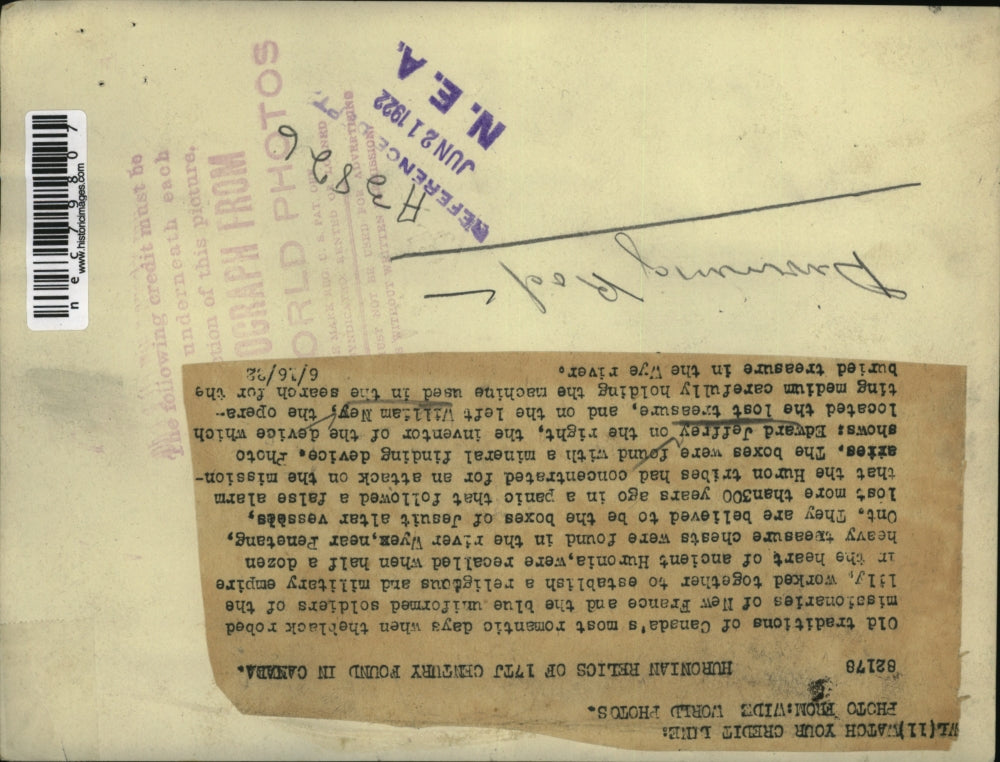 1922 Press Photo Edward Jeffrey and William Ney searched for Huronian Relics.