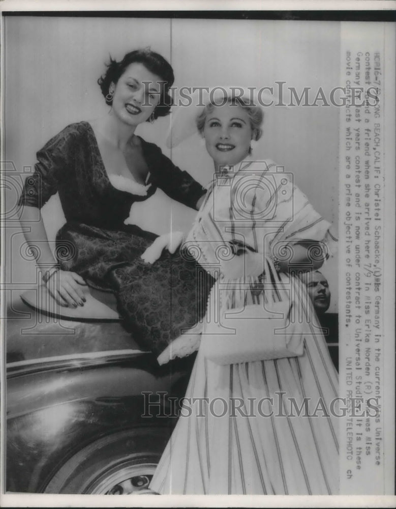 1953 Press Photo Long Beach, Calif Christal Schaacke Miss Universe & friend