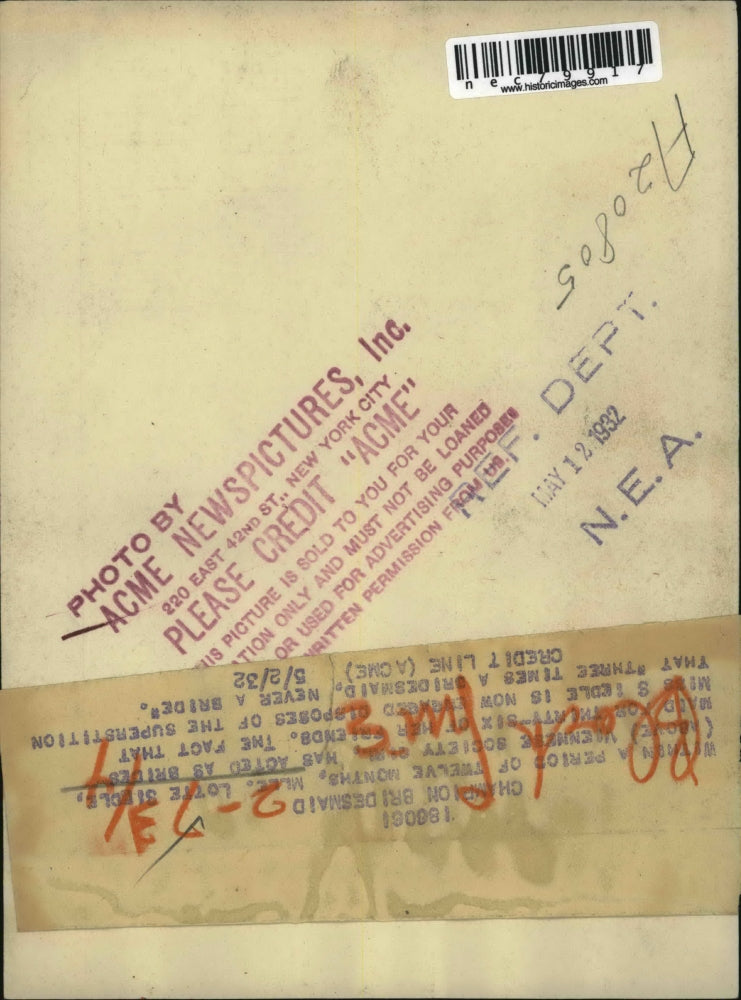 1932 Press Photo Champion Bridesmaid, Lotte Sibole, acted 36 times as bridesmaid