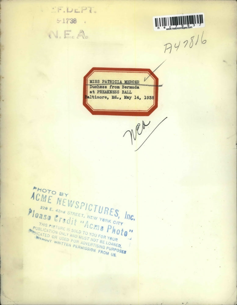 1938 Press Photo Miss Patricia Mercer Duchess of Bermuda