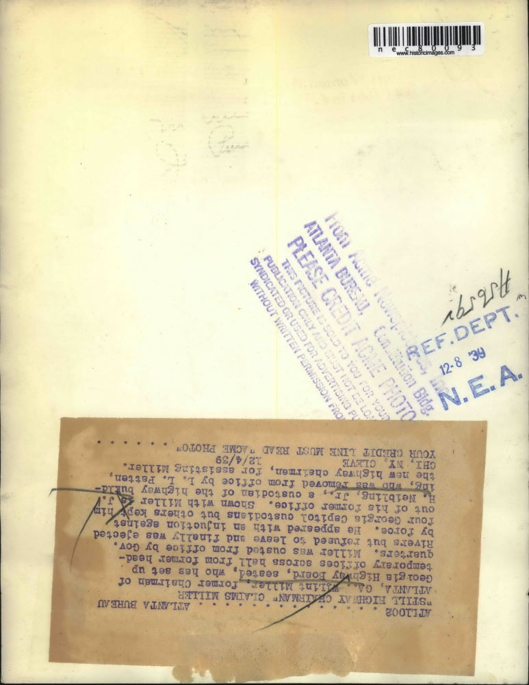 1939 Press Photo Wilint Miller was ousted from office by Gov. Rivers