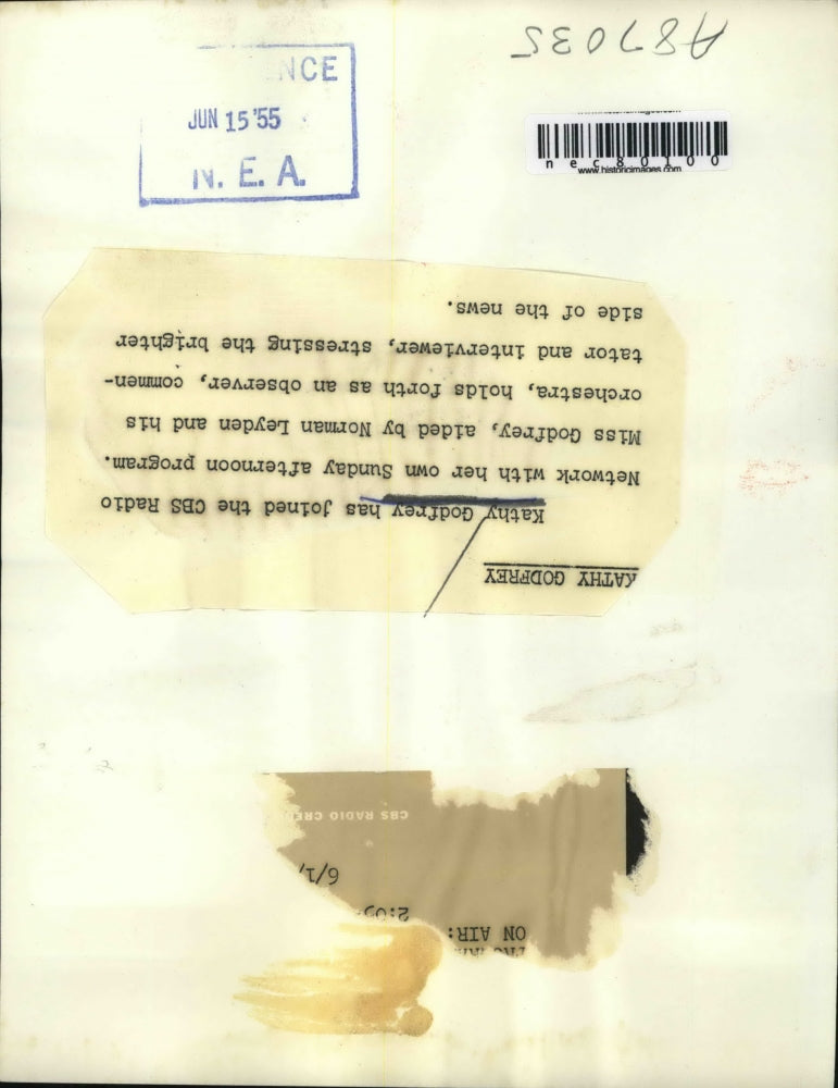 1955 Press Photo Kathy Godfrey with CBS Radio network commentator