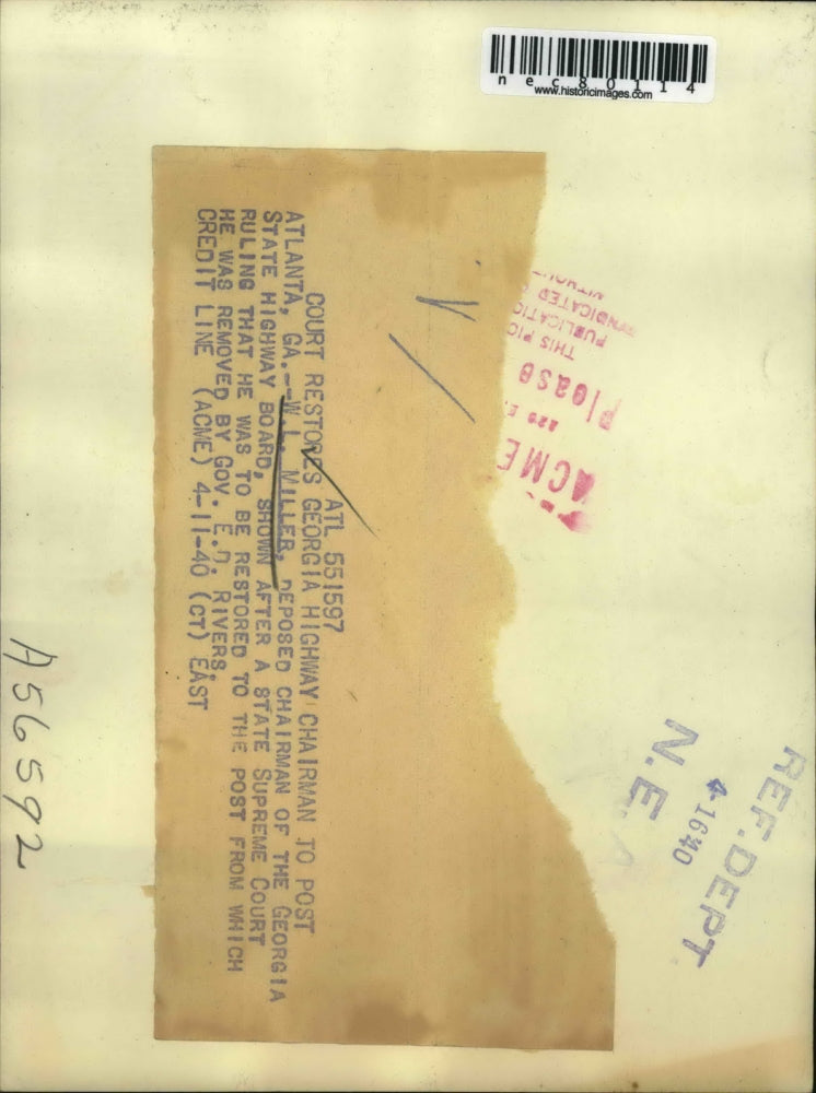 1940 Press Photo Atlanta, Ga WL Miller dep[ose chair of State Highway Board