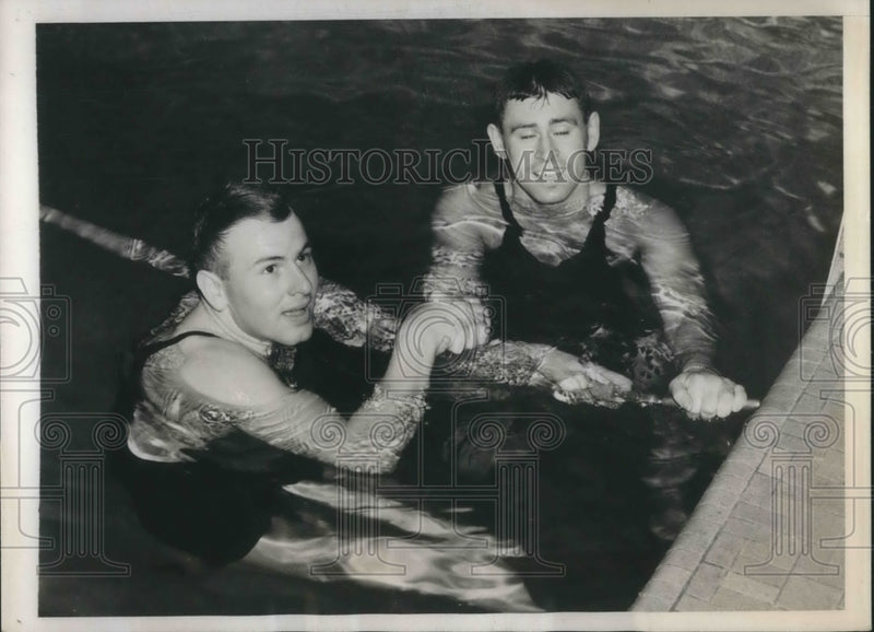 Load image into Gallery viewer, 1938 Press Photo Richard Hough, John Higgins Breastroke winner N.C.A.A.
