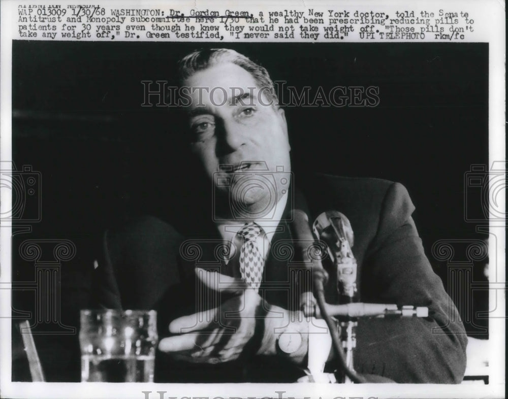 1968 Press Photo Dr. Gordon Green Testifies Before Senate Hearing