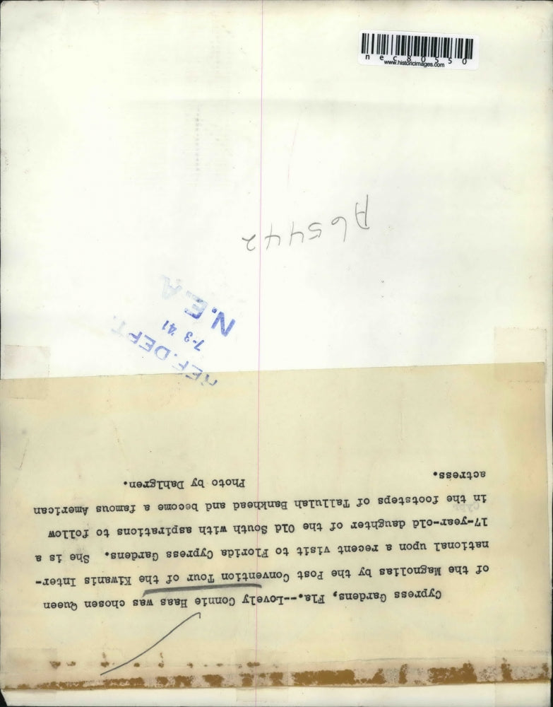 1941 Press Photo Connie Haas chosen Queen of the Magnolias by Kiwanis Intl.