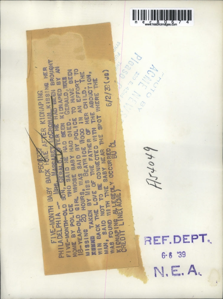 1939 Press Photo Mrs. Margaret McCrohan Has Baby Back After Kidnapping