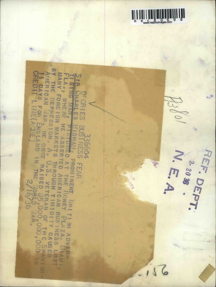 1936 Press Photo Sir Charles Higham, Prominent British Advertising Man