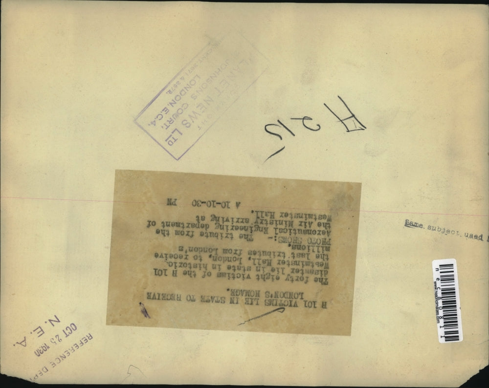 1930 Press Photo H101 Disaster Victims lie in state to receive London Homage