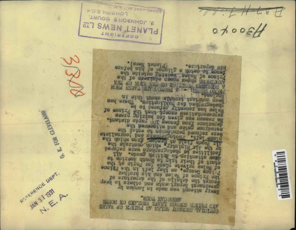 1931 Press Photo Prince of Wales and Prince George leave England