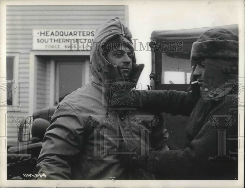 1942 Press Photo Men Button Up Coats Before Ride On New British Columbia Highway