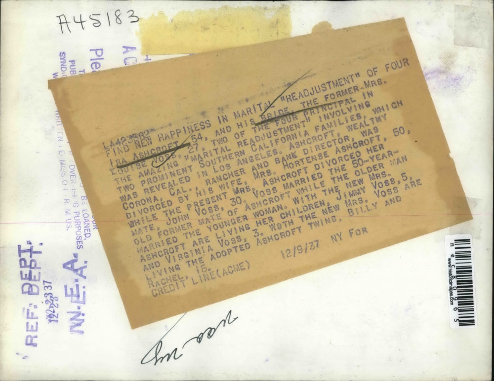 1937 Press Photo Ira Ashcroft & bride Mrs Louise Voss in California