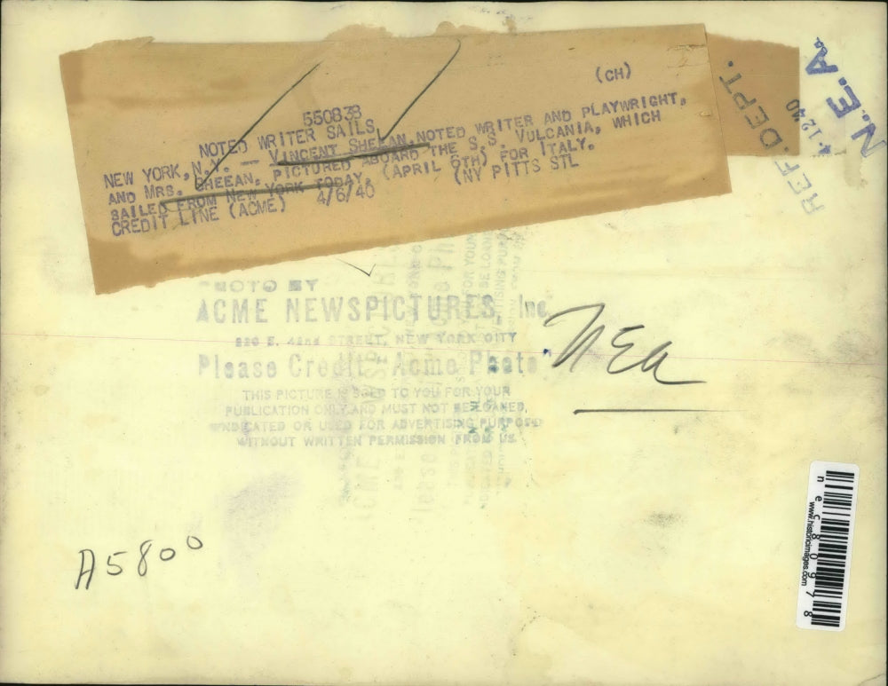 1940 Press Photo NYC Vincent Gheeam writer & playwright & wife