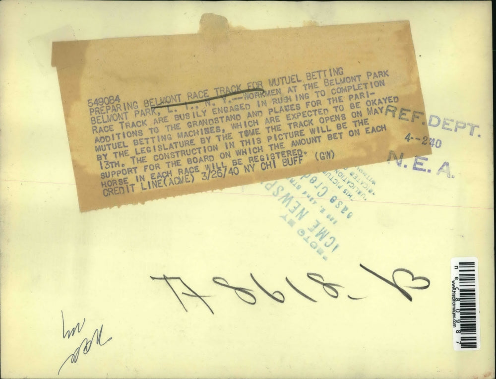 1940 Press Photo Belmont Park racetrack construction in NY