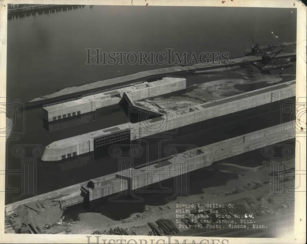 1934 Press Photo Air view of channel dams on Mississippi river