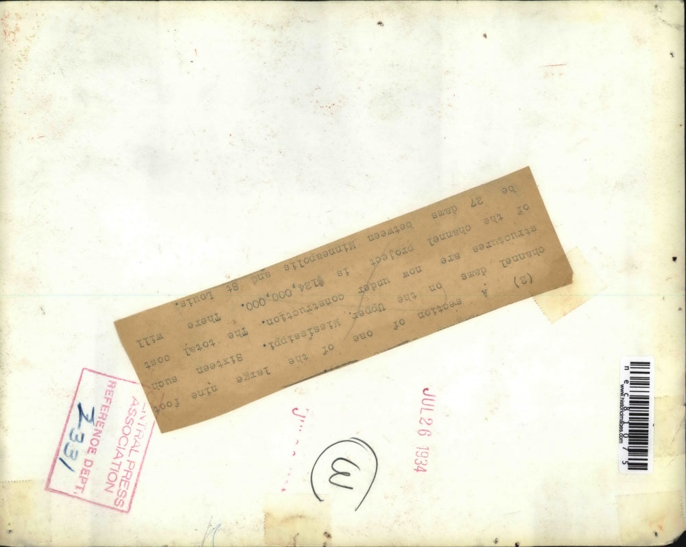 1934 Press Photo Air view of channel dams on Mississippi river