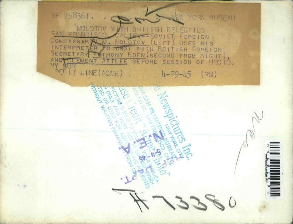 1945 Press Photo San Francisco Soviet VM Molotov, UKs Anthony Eden