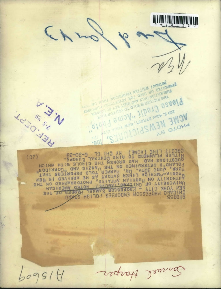 1939 Press Photo Professor Samuel Harper