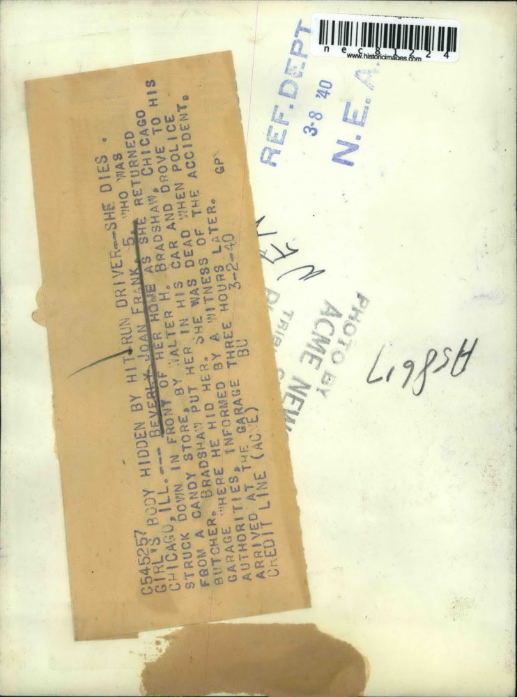 1940 Press Photo Chicago, Ill Beverly Joan Frank age 5 hit by a auto