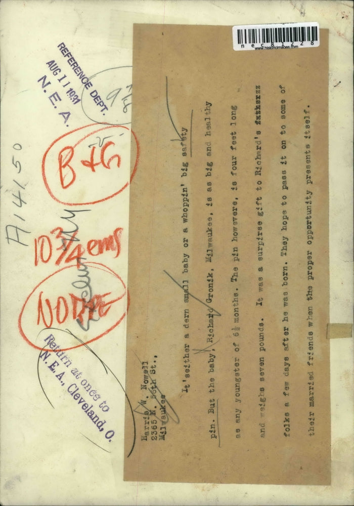 1931 Press Photo Richard Gronik of Milwaukee Wis in his crib