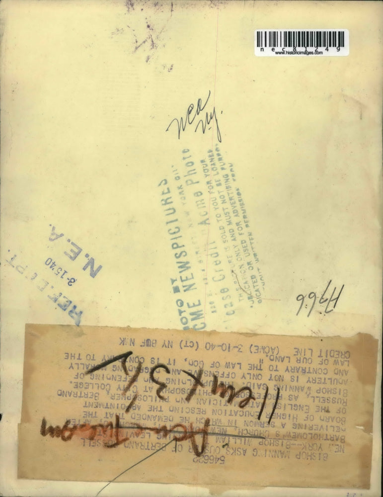 1940 Press Photo New York, Bishop William Manning rescind English Math