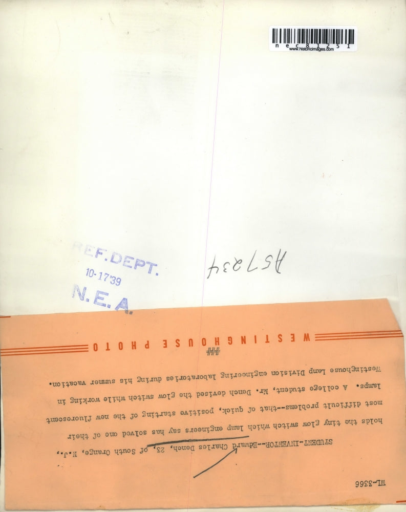 1939 Press Photo Edward Dench South Orange, NJ, as college student devised new