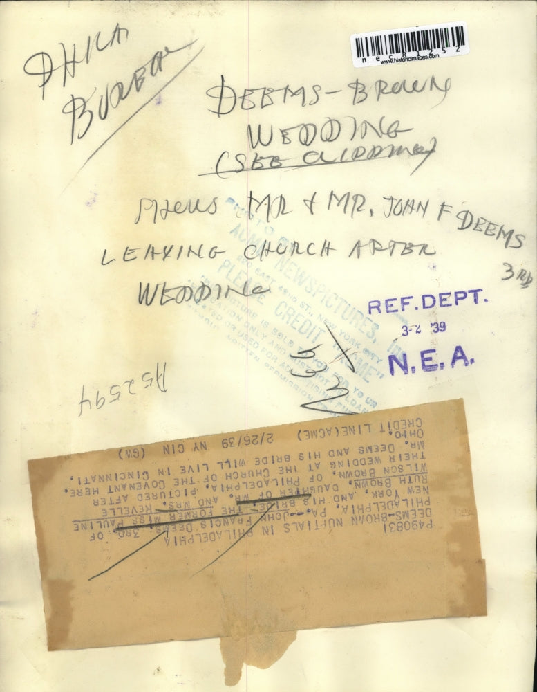 1939 Press Photo John Frances Deeds 3rd & bride Pauline Ruth Brown