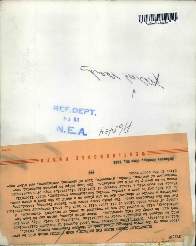 1941 Press Photo Westinghouse ultraviolet lights for plasma