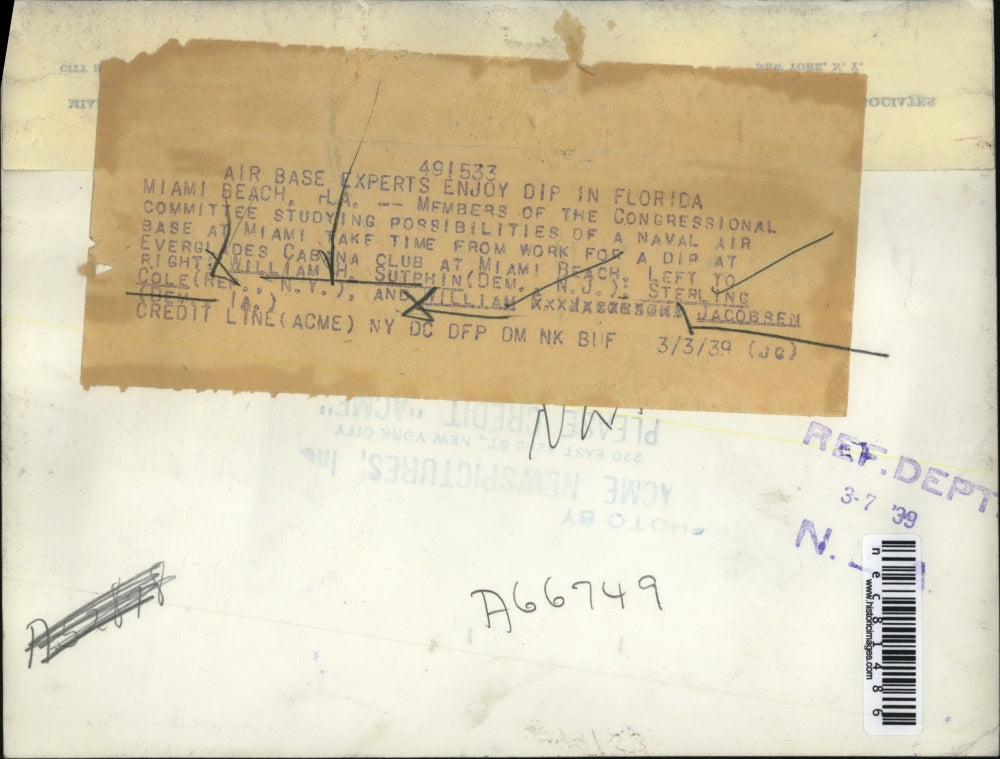 1939 Press Photo William H. Sutphin, Sterling Cole, William Jacob