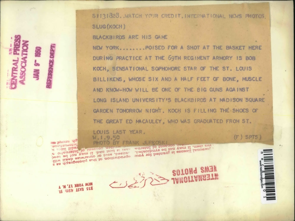 1950 Press Photo New York, Bob Koch University of St. Louis vs Long Island