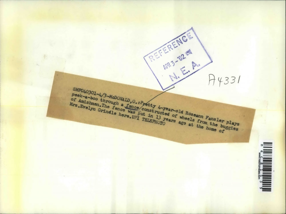 1962 Press Photo Roseann Fansler at Age 4 Sticks Head Through Wheel Fence