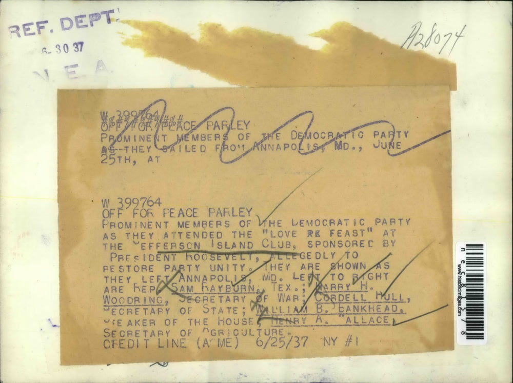 1937 Press Photo Democratic party Sam Rayburn,Harry Woodring