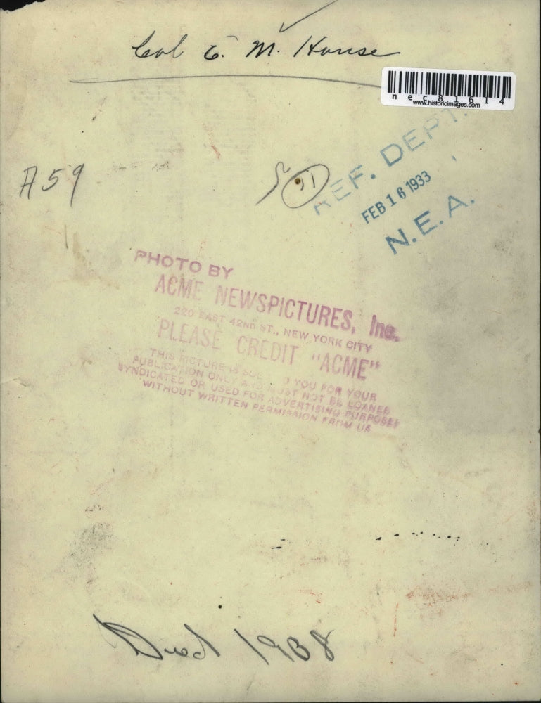 1933 Press Photo Col. E. M. House, American diplomat, politician, advisor