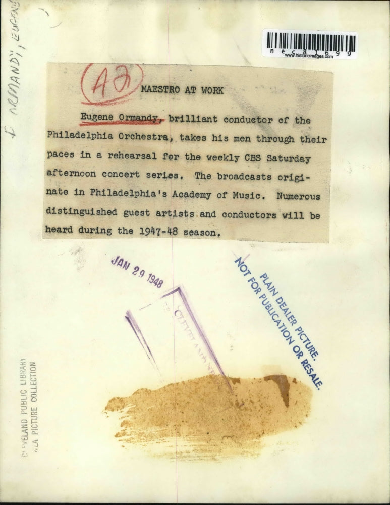 1948 Press Photo Eugene Ormandy conductor of Philadelphia Orchestra