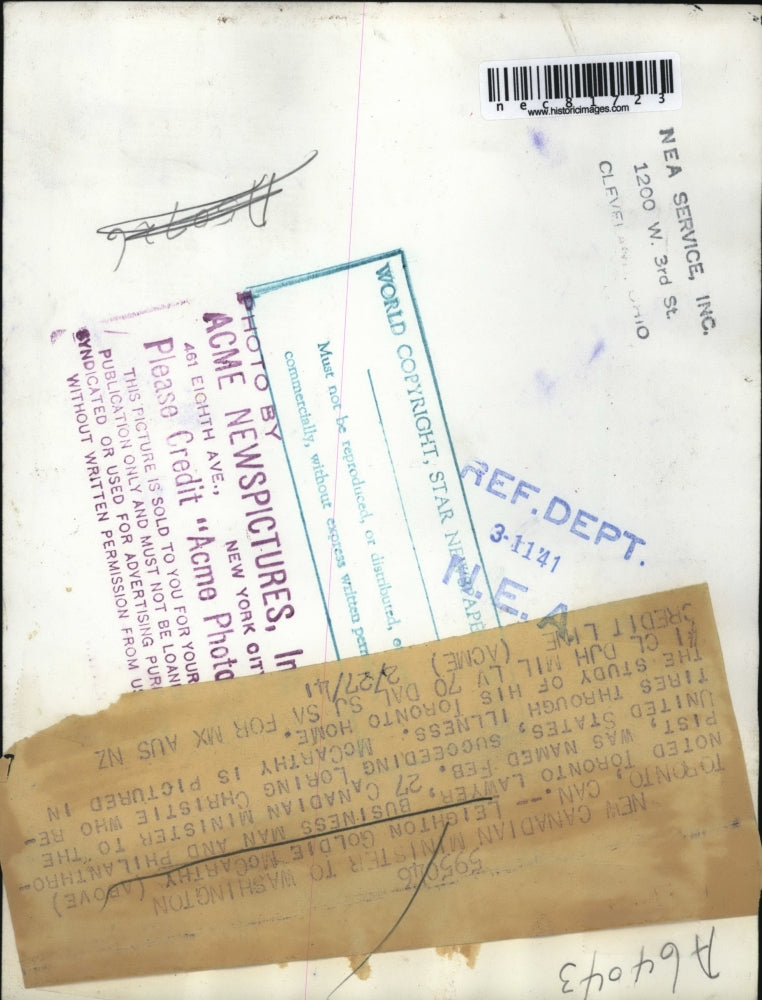 1941 Press Photo Toronto, Canada Leighton Goldie McCarthy atty