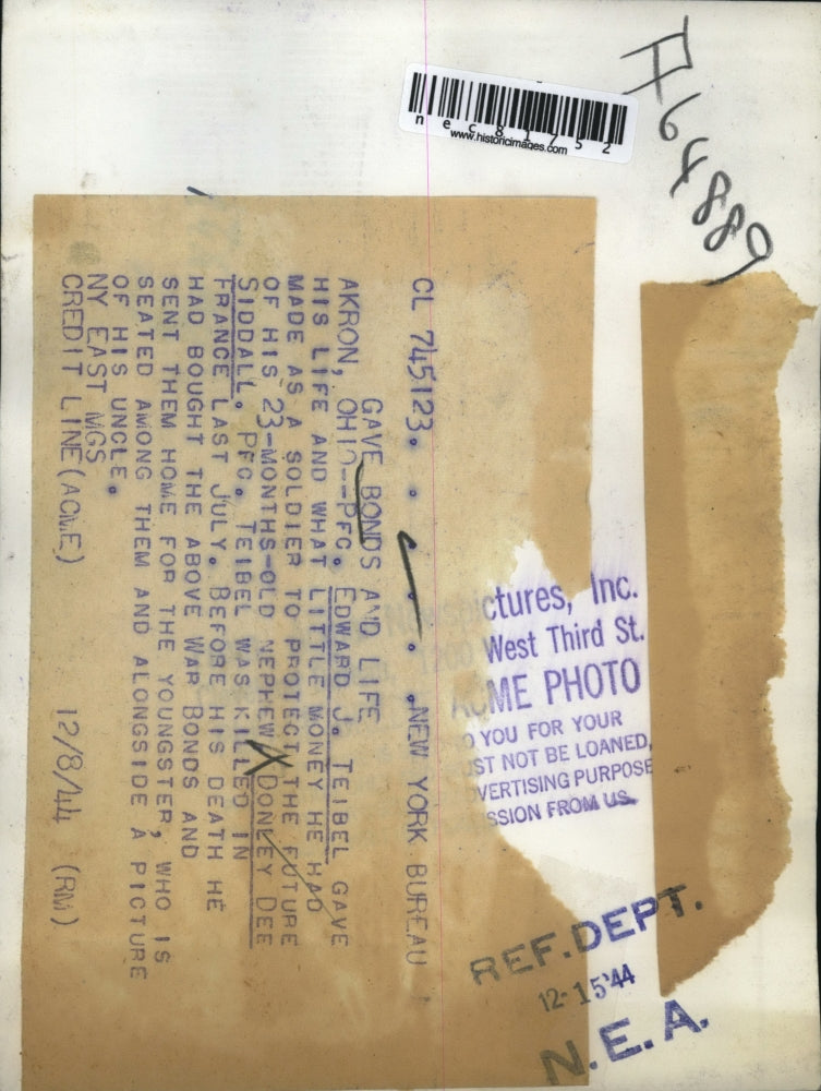 1944 Press Photo Akron Ohio Pfc Edward J Teibel & nephew DD Siddall