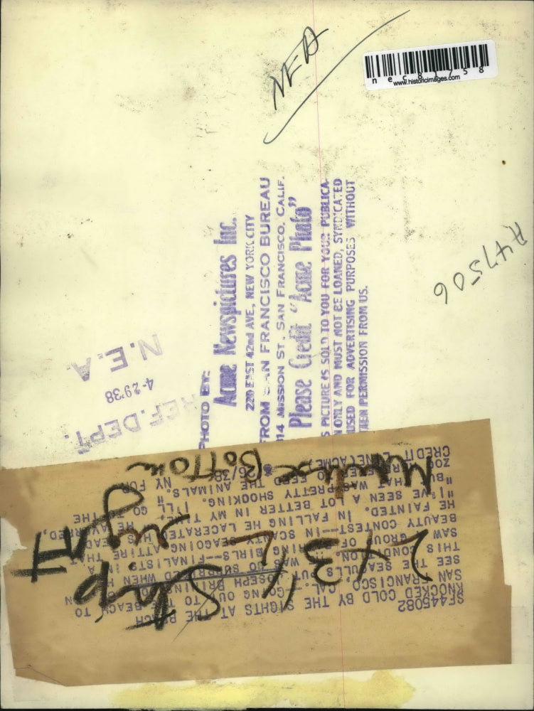 1938 Press Photo SAn Francisco Joe Brininsted fainted at beauy pageant