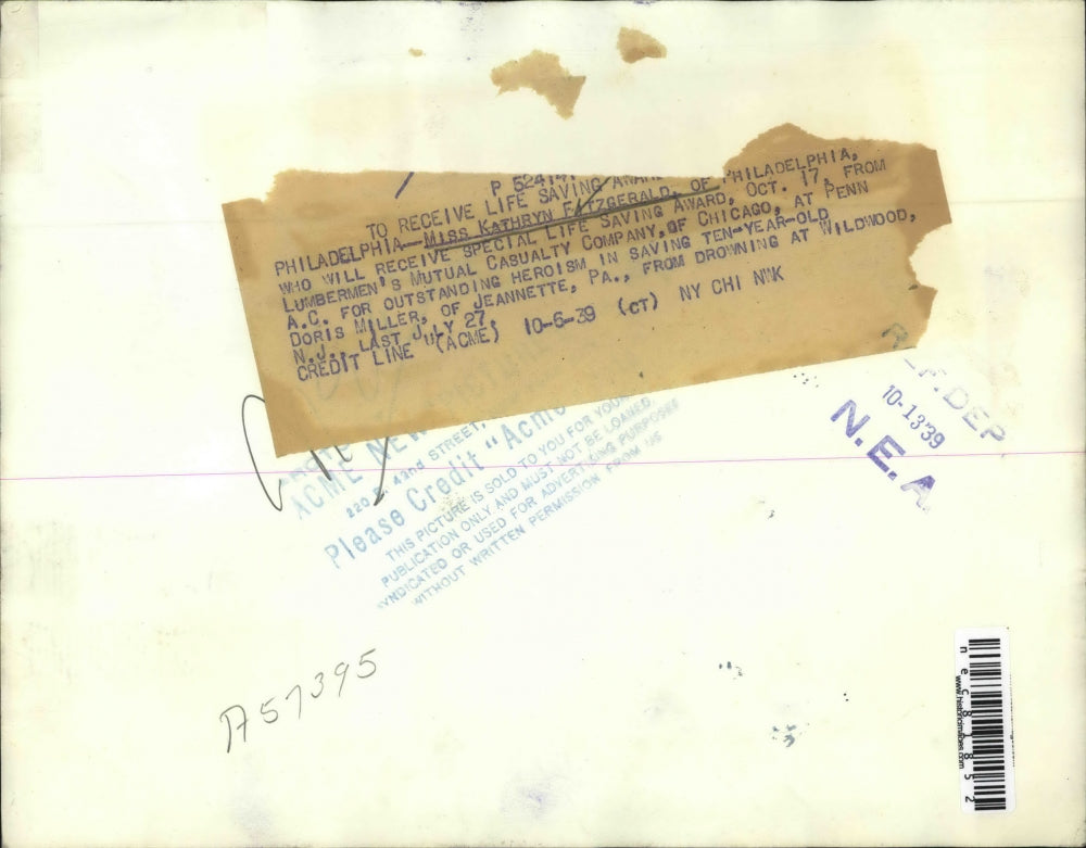 1939 Press Photo Philadelphia Kathryn Fitzgerald at Lumbermans Mutual Casualty C