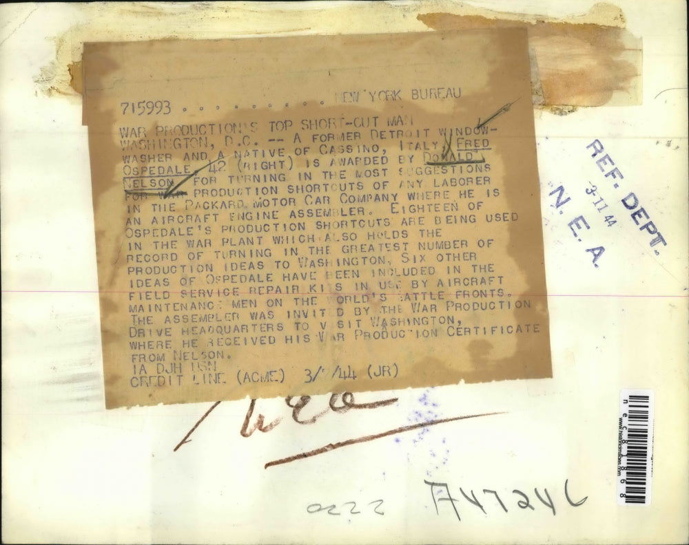 1944 Press Photo Fred Ospedale and Donald Nelson