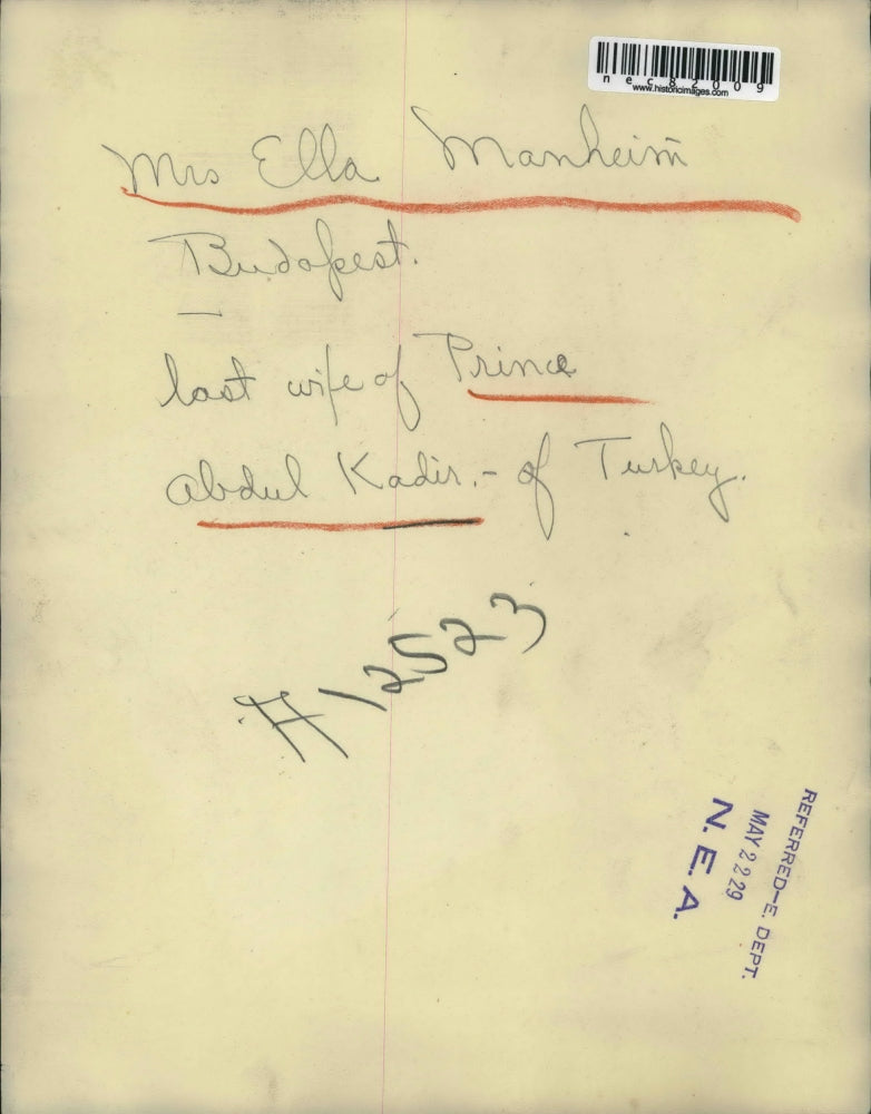 1929 Press Photo Mrs Ella Manheim last wife of Prince Abdul Kadir of Turkey