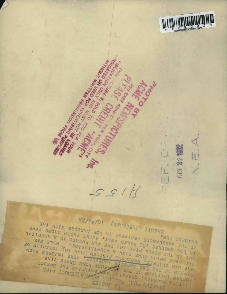 1932 Press Photo Accident in Los Angeles aqueduct