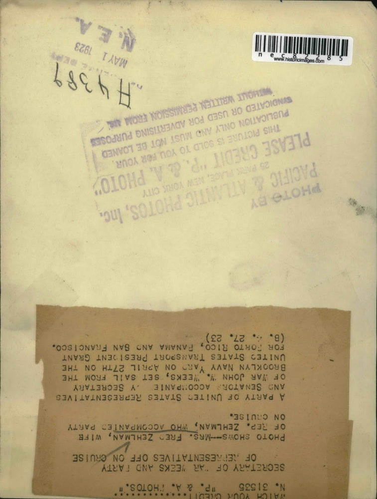 1923 Press Photo Mrs. Fred Zehlman on Cruise With Representatives